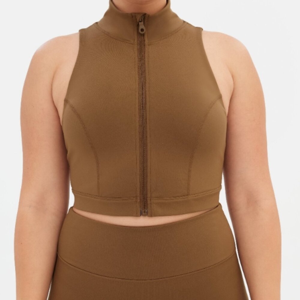 LIKE NEW Girlfriend Collective Brown Zipped Cropped Ves Tank (XS)